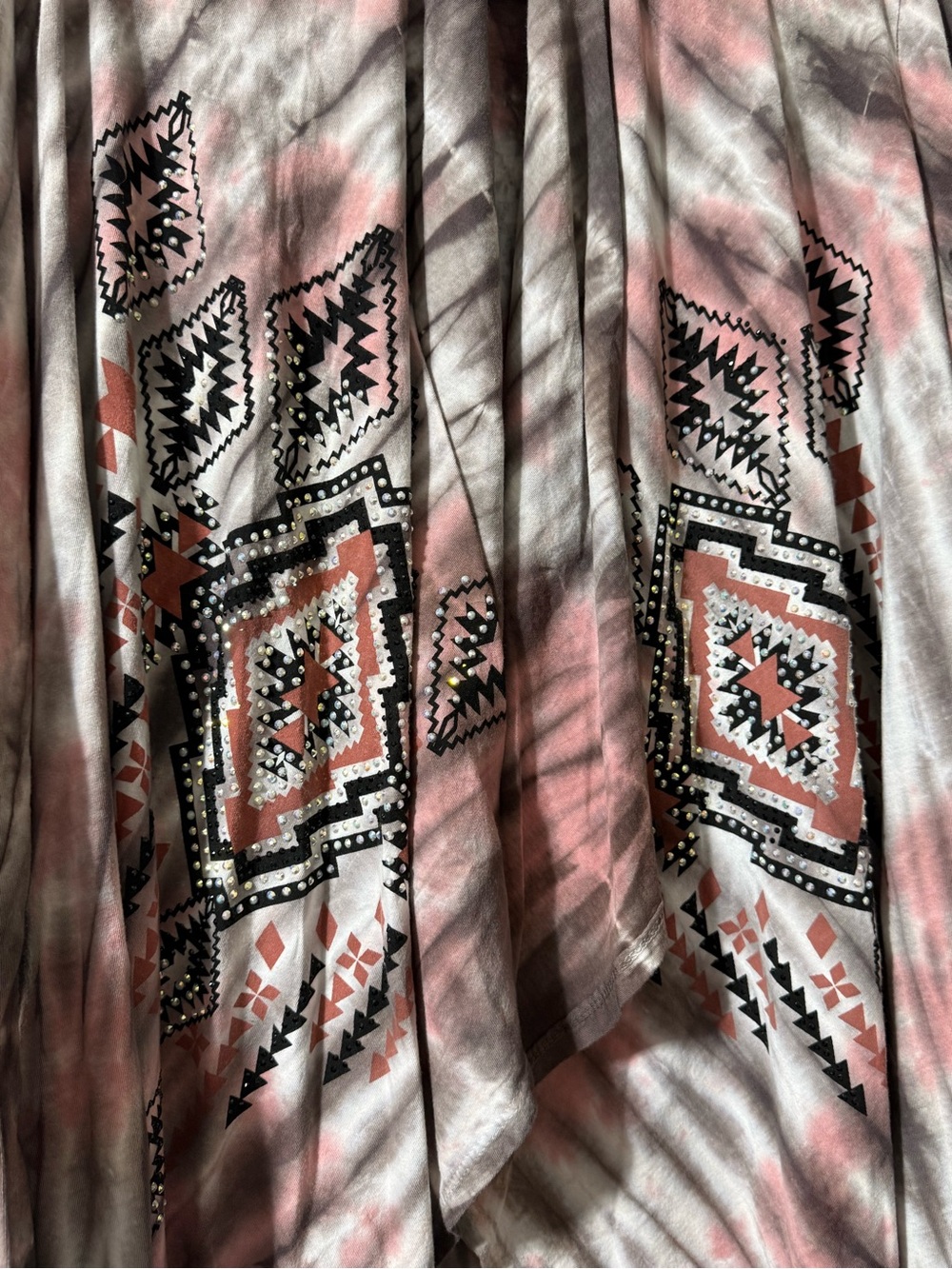 VOCAL Tie Dye Southwestern Rhinestone Fringe Open Cardigan Western Boho L - Picture 3 of 5